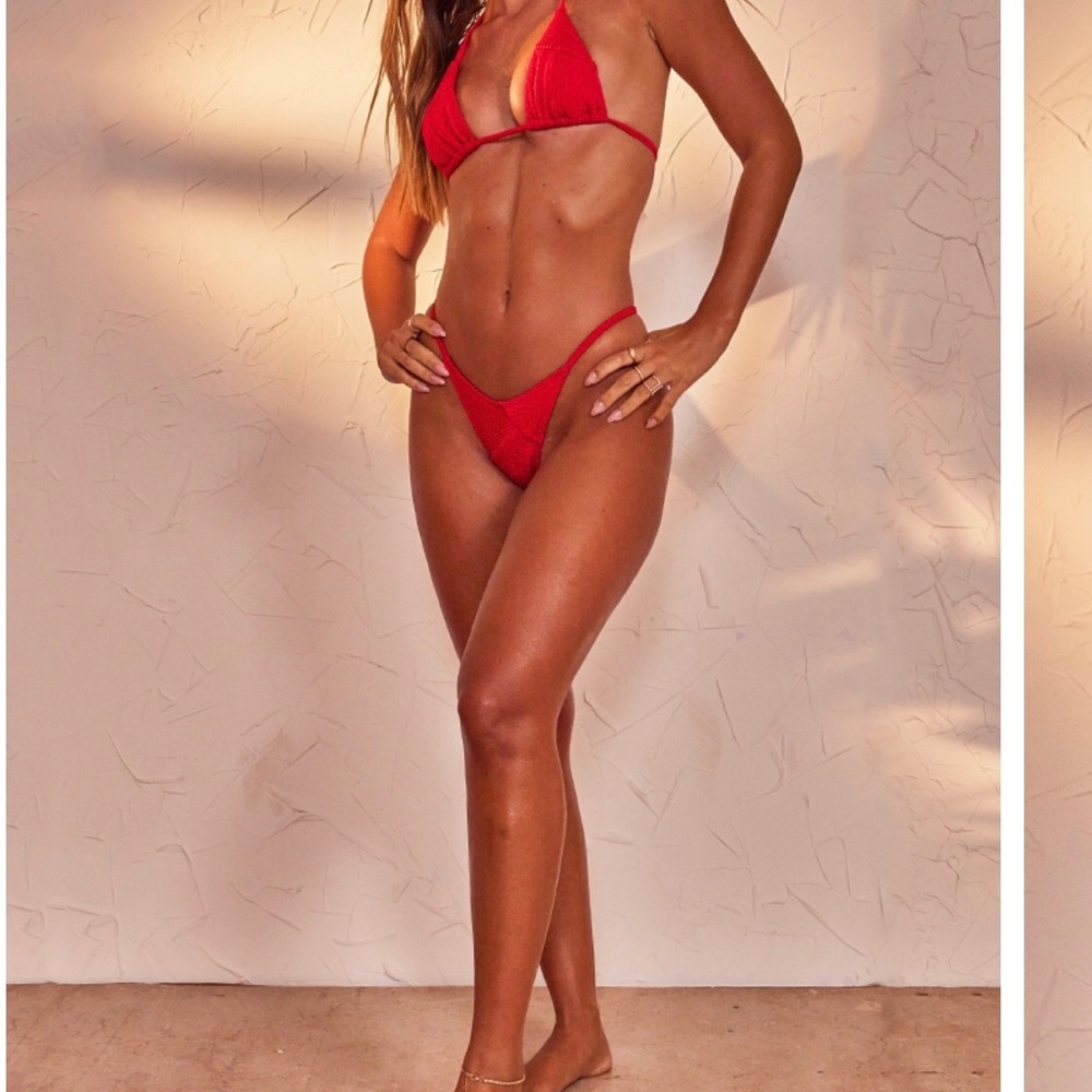 Pretty Little Thing Red Asymmetrical Crinkle Bottoms